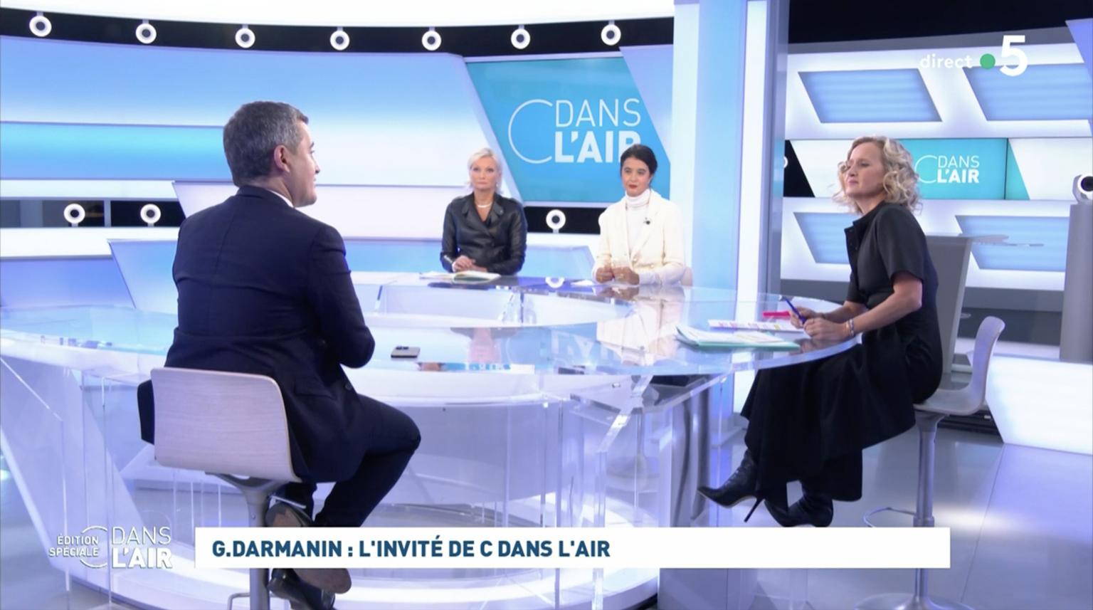 Caroline Roux with Gerald Darmanin on France 5 wearing Kendrick boots