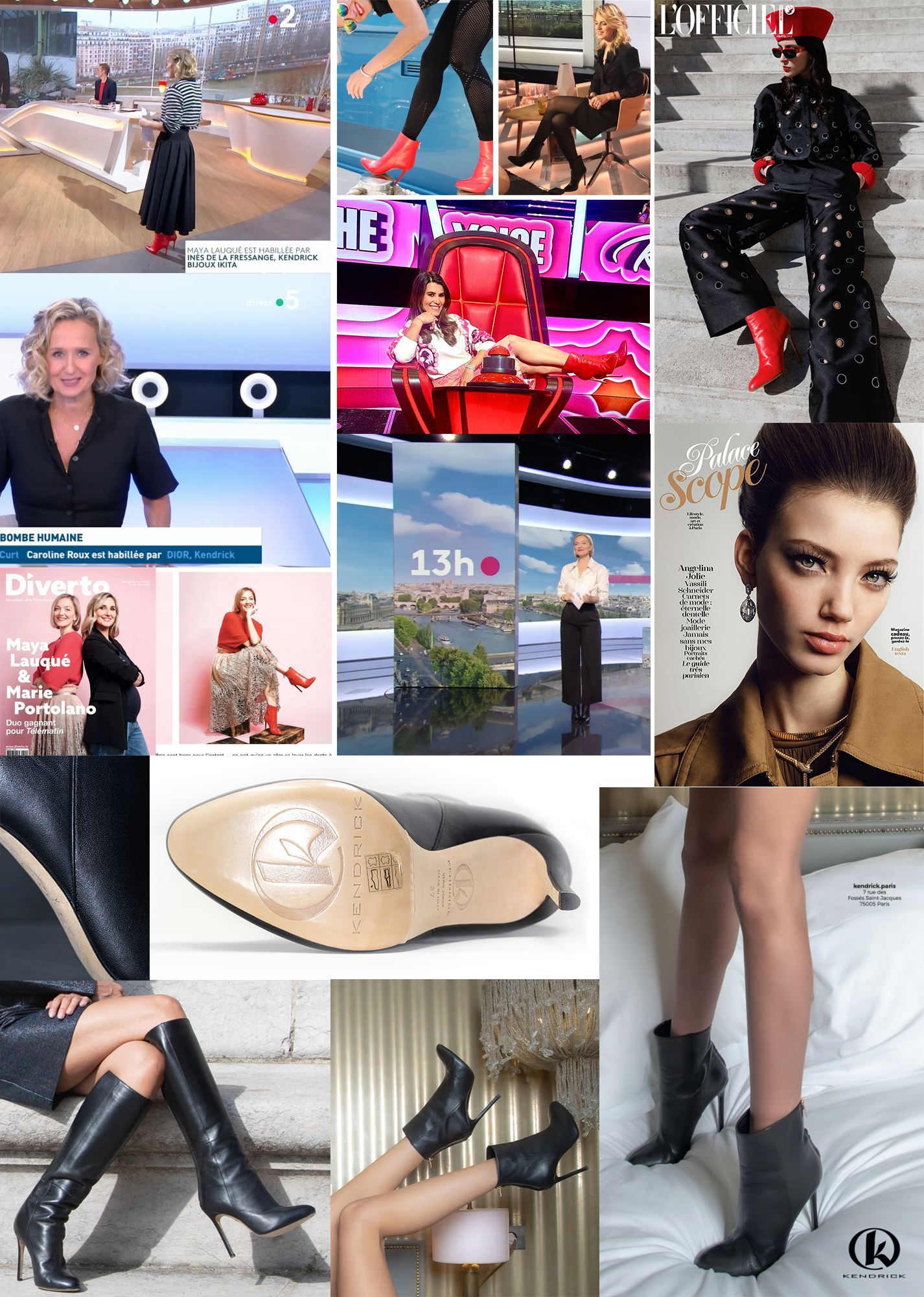 Kendrick Paris collage showing television appearances, press, editorials and shoes