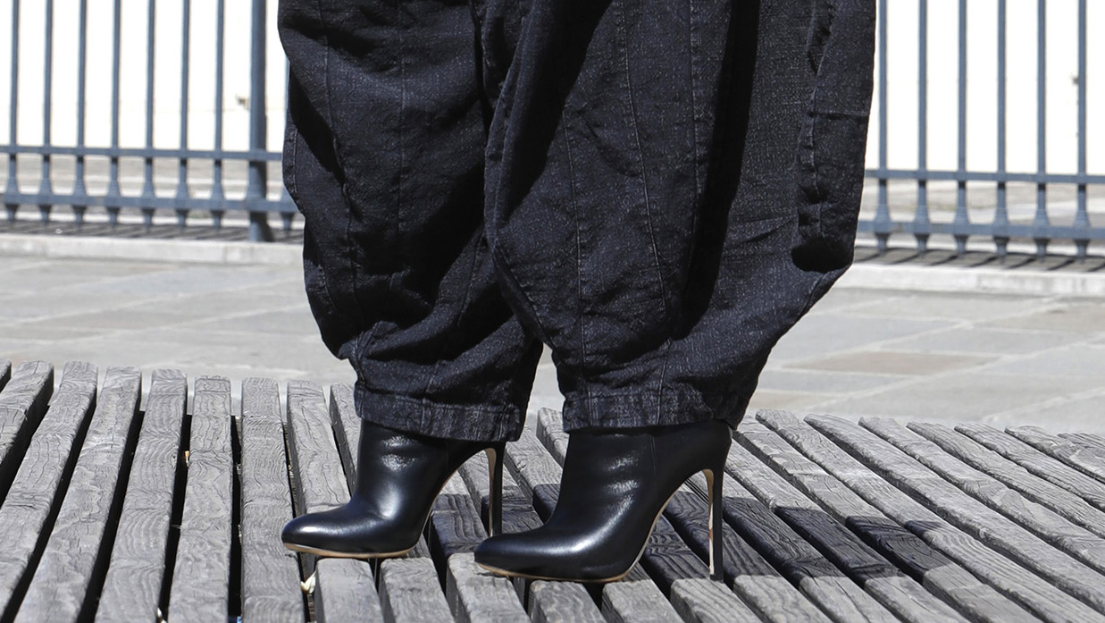 Black Kendrick ankle boots worn in silhouette